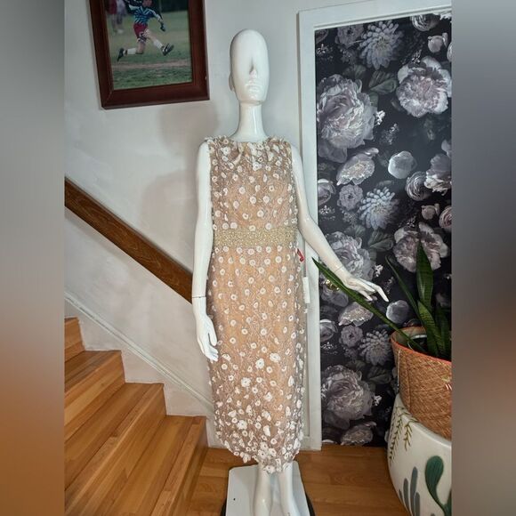 Mac Duggal Floral Beaded Sheath Midi Dress/ size 14 - Picture 6 of 10
